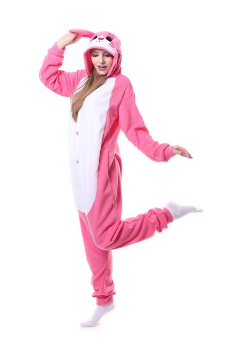 Combinaison pyjama pilou à capuche rose femme