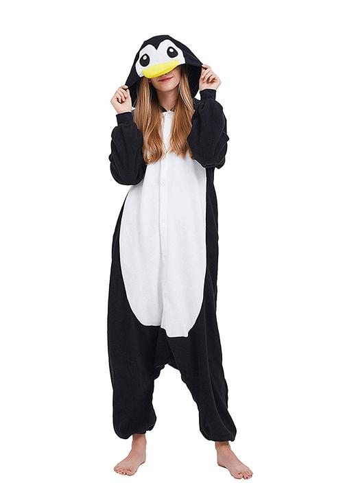 Mescara Combinaison Pyjama Cosplay Adulte Avec Capuche – Pingouin Flanelle Doux Et Chaud – Unisexe, Taille Large – Idéal Soirée Pyjama Ou Carnaval
