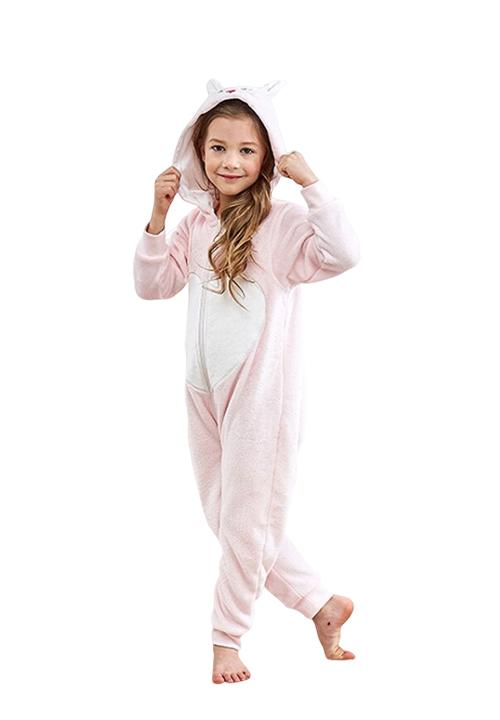 Pyjama Combinaison Fille Avec Capuche Oreilles De Chat - Grenouillère Polaire Fermeture éclair - Hiver